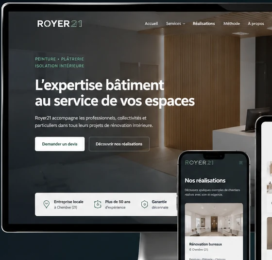 Capture complète de la refonte de la page d’accueil Royer21