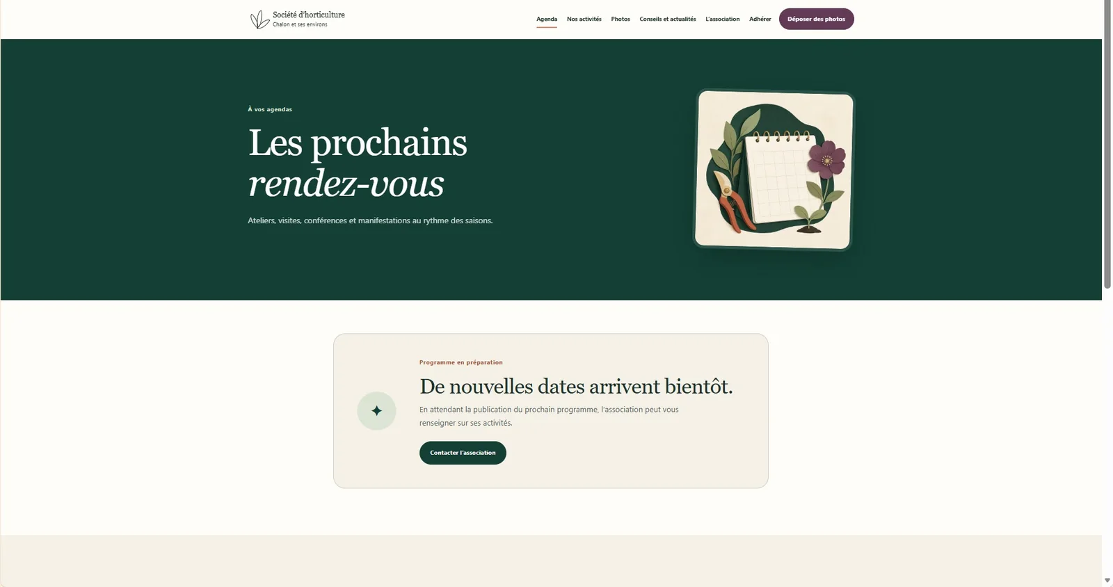 Capture complète de l’agenda du site Société d’Horticulture de Chalon